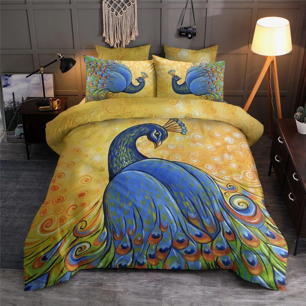 Peacock Cotton Bed Sheets Spread Comforter Bedding Set