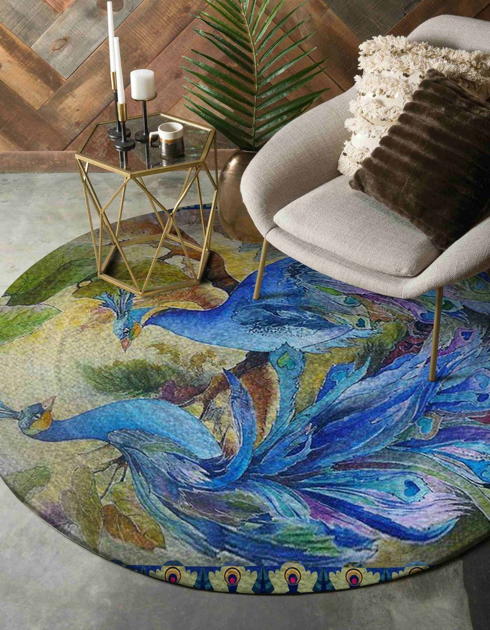 Peacock Couple Round Carpet