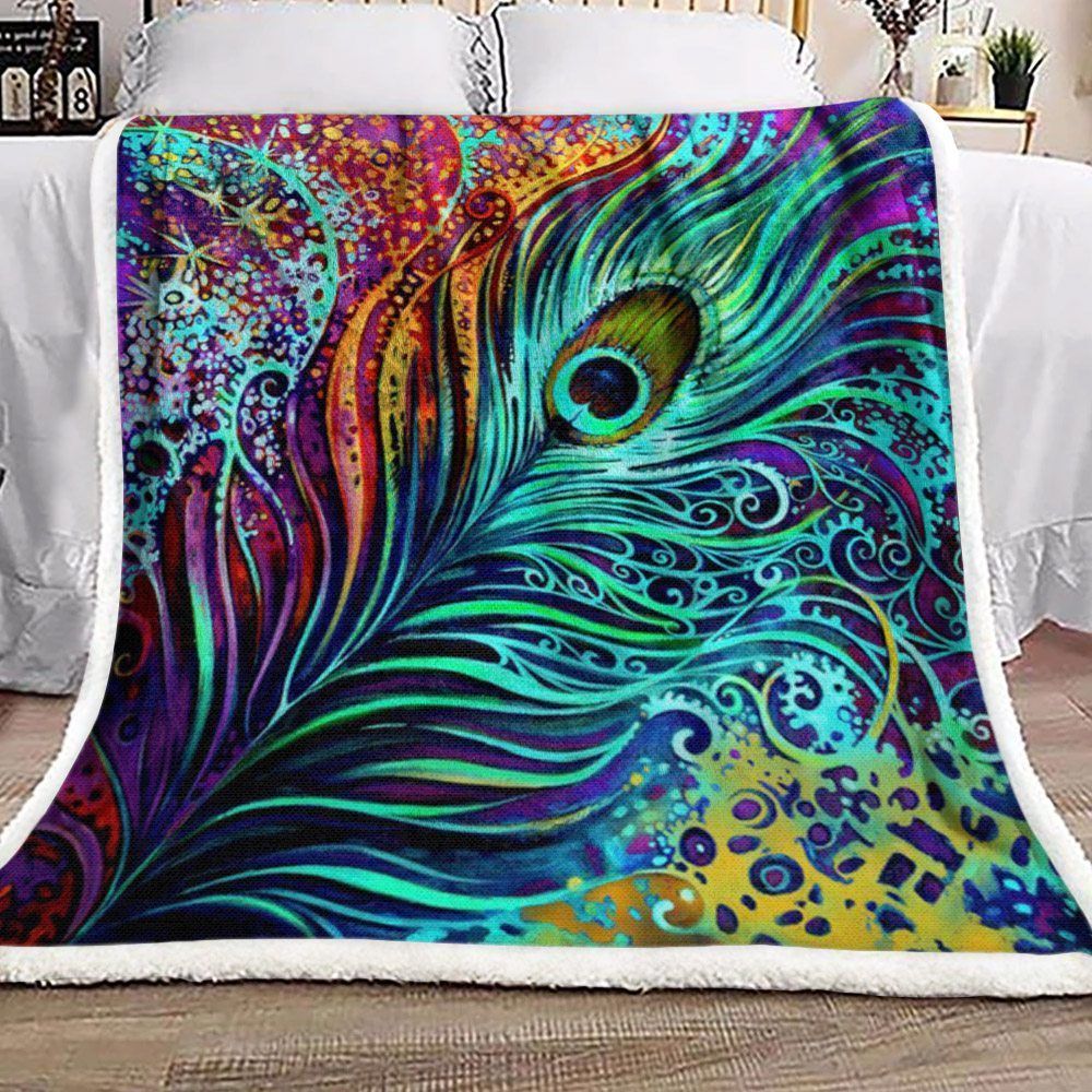 Peacock Feather Sherpa Fleece Blanket