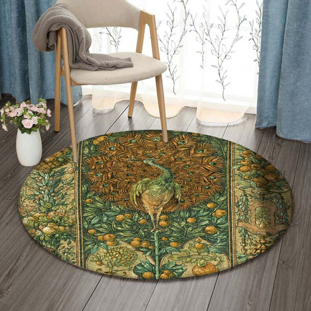 Peacock Flower Vintage Round Carpet