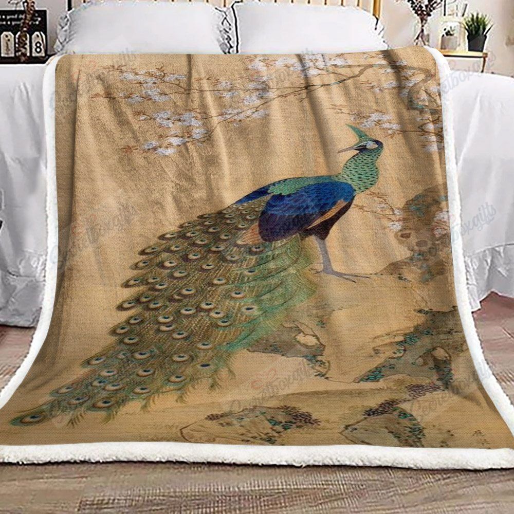 Peacock In The Spring Fleece Blanket