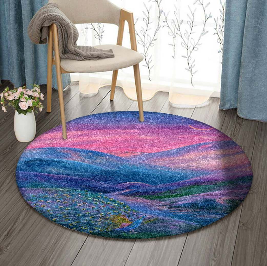 Peacock Mountain Moon And Star Round Carpet