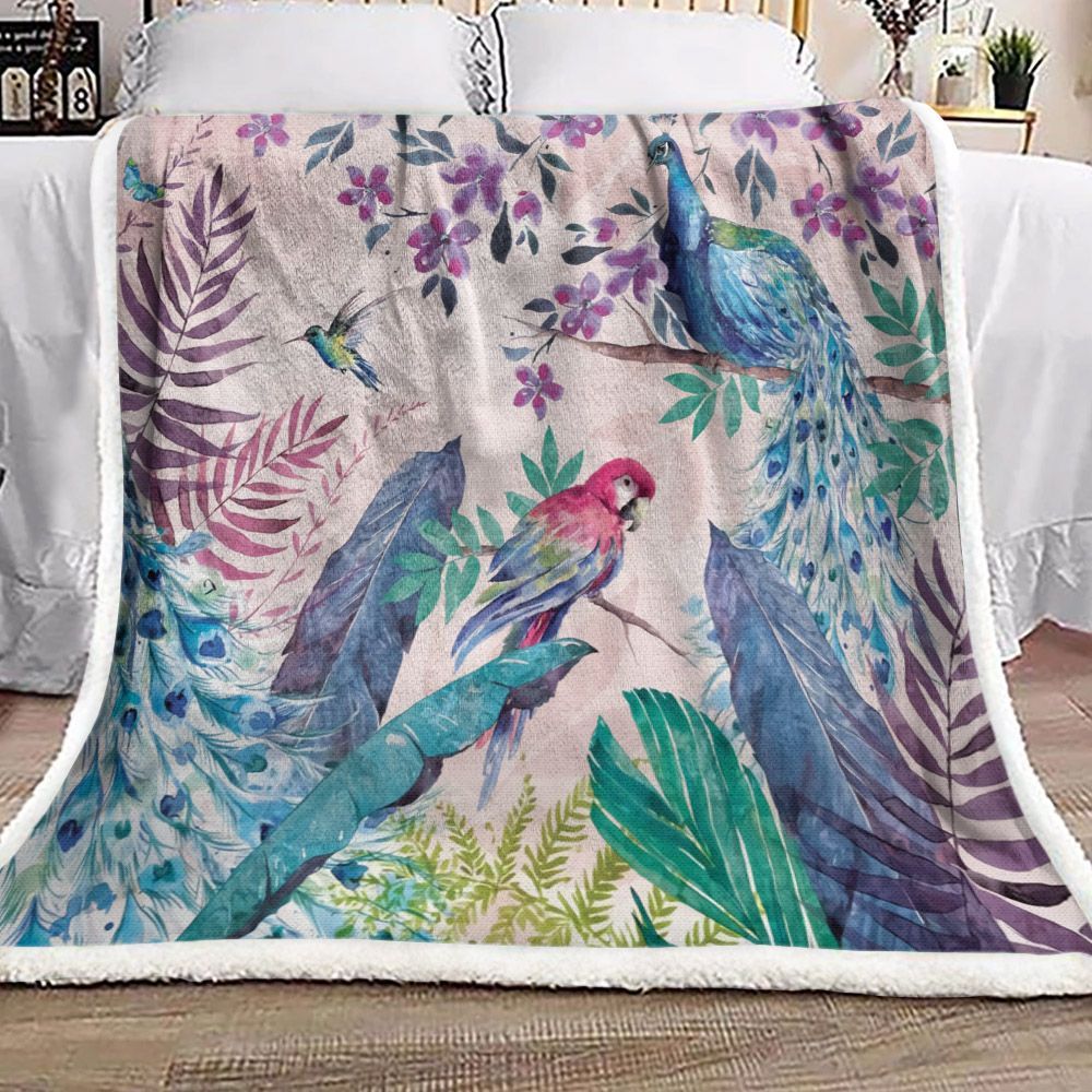 Peacock Parrot And Butterfly Sherpa Fleece Blanket