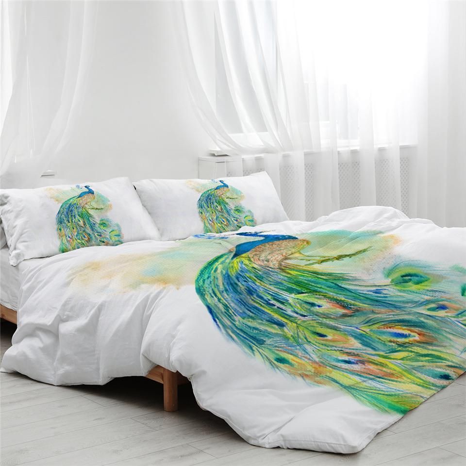 Peacock White Bedding Set
