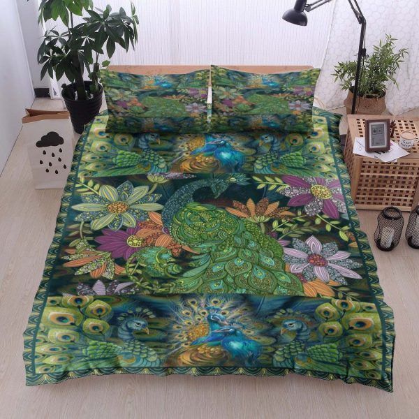 Peacock With Multi Color Feathers Bedding Set
