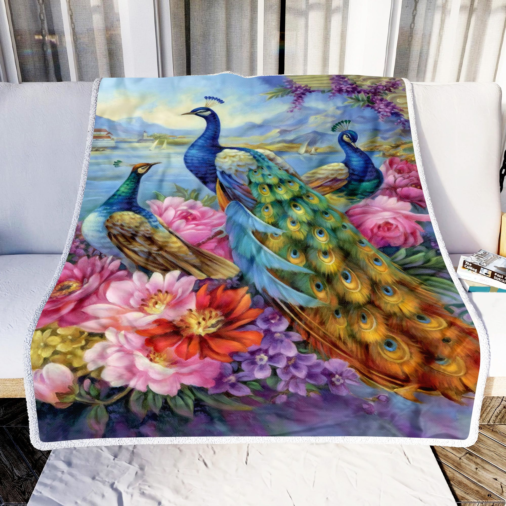 Peacocks Flower Art Fleece Blanket
