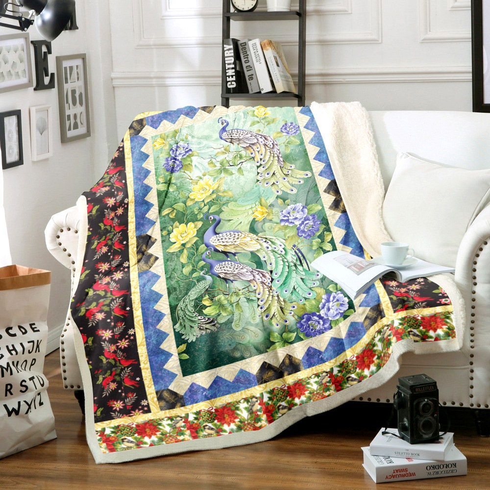 Peafowl Sherpa Fleece Blanket