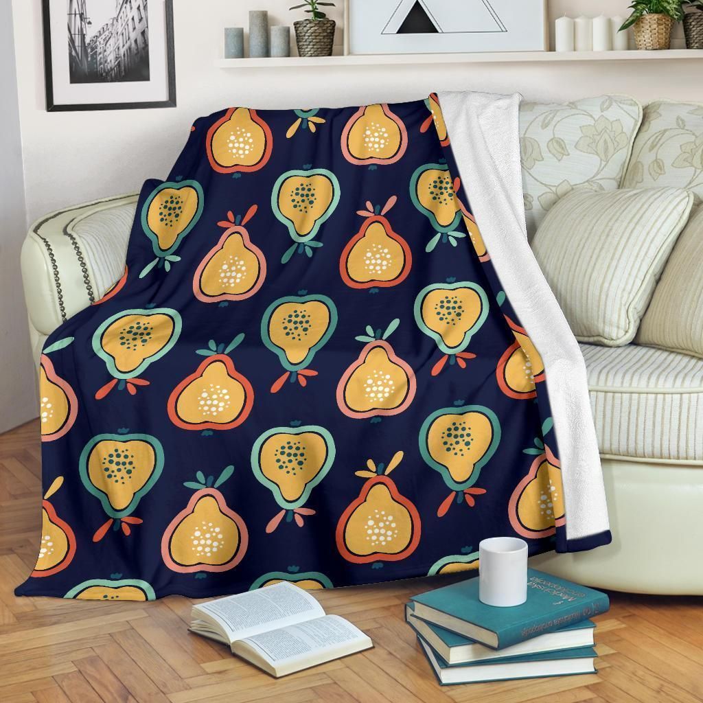 Pear Pattern Print Design Dark Blue Fleece Blanket