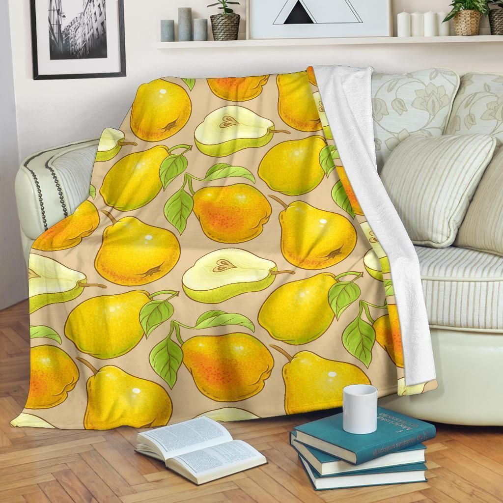 Pear Pattern Print Design Yellow Fleece Blanket