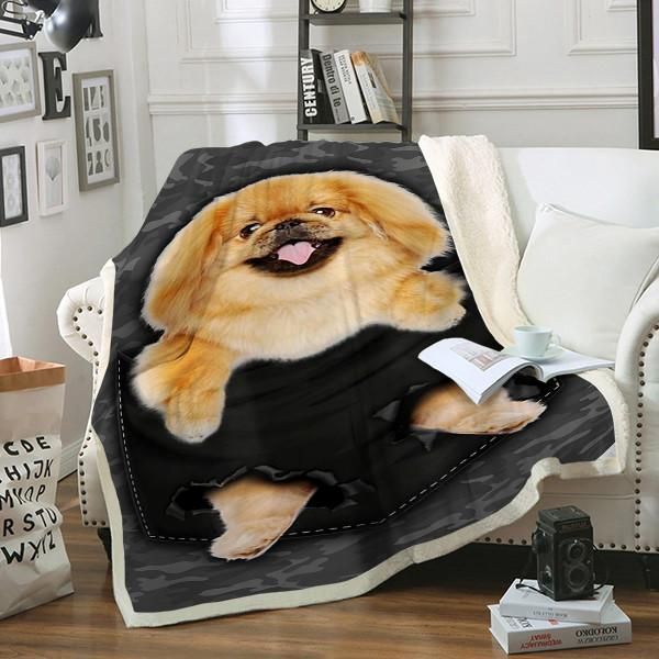 Pekingese Dog Pocket Sherpa Fleece Blanket