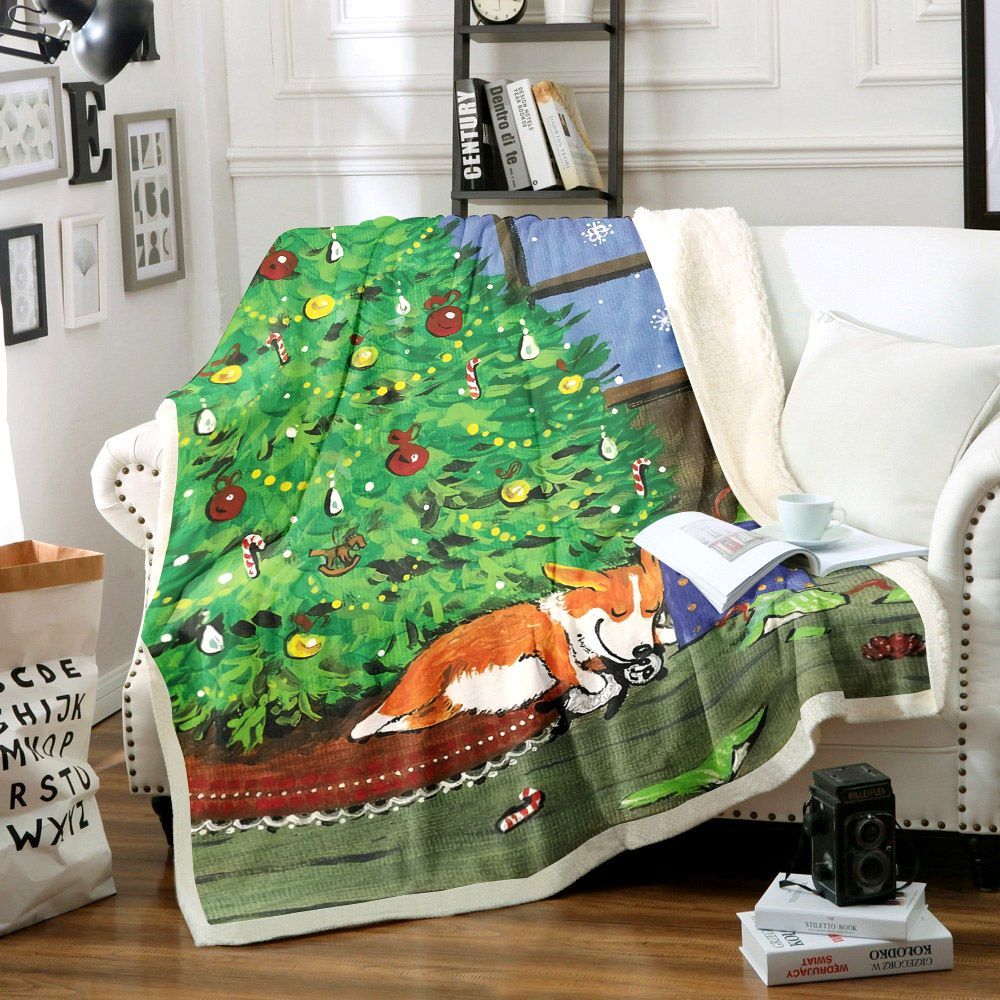 Pembroke Welsh Corgi Christmas Sherpa Fleece Blanket