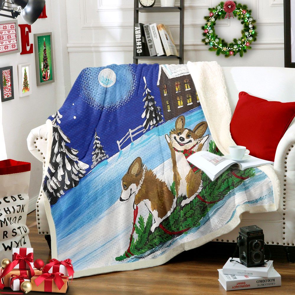 Pembroke Welsh Corgi Christmas Sherpa Fleece Blanket