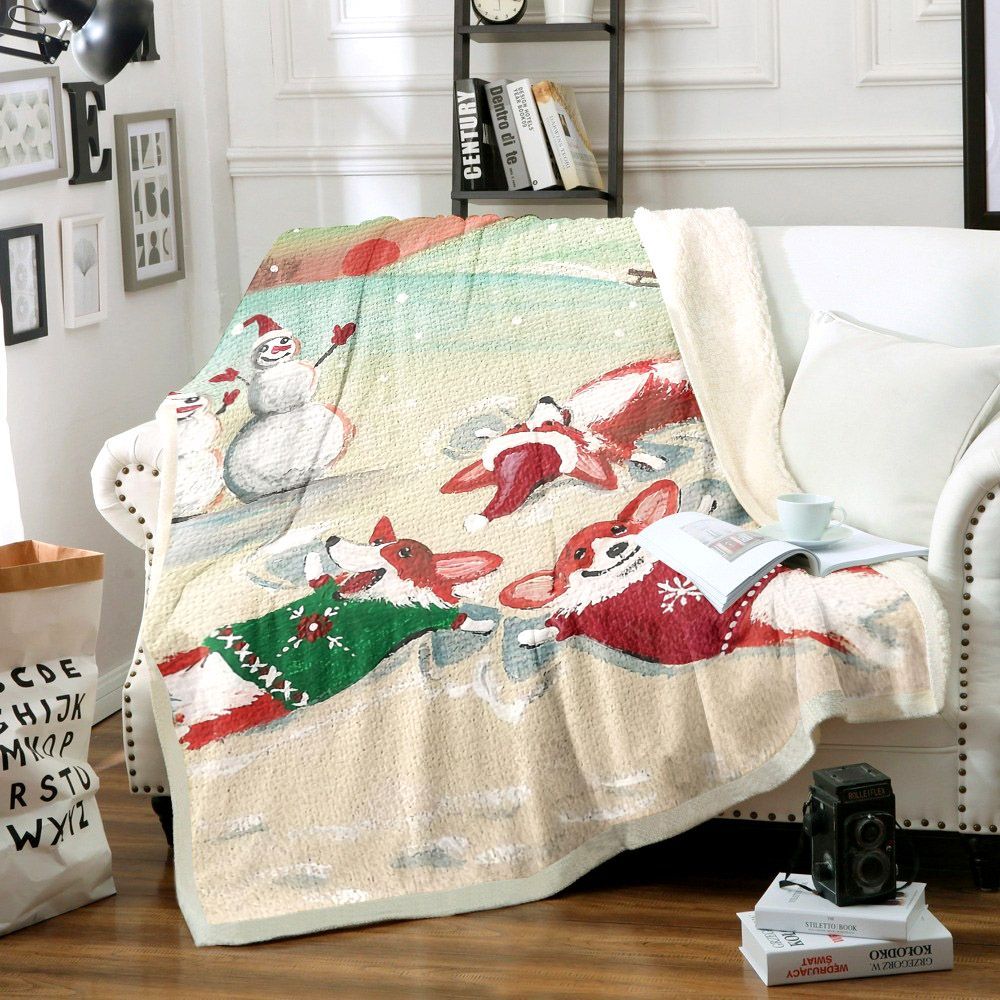 Pembroke Welsh Corgi Christmas Sherpa Fleece Blanket