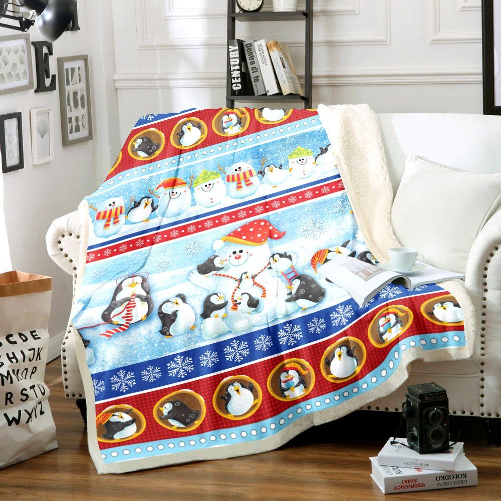 Penguin And Christmas Day Sherpa Fleece Blanket