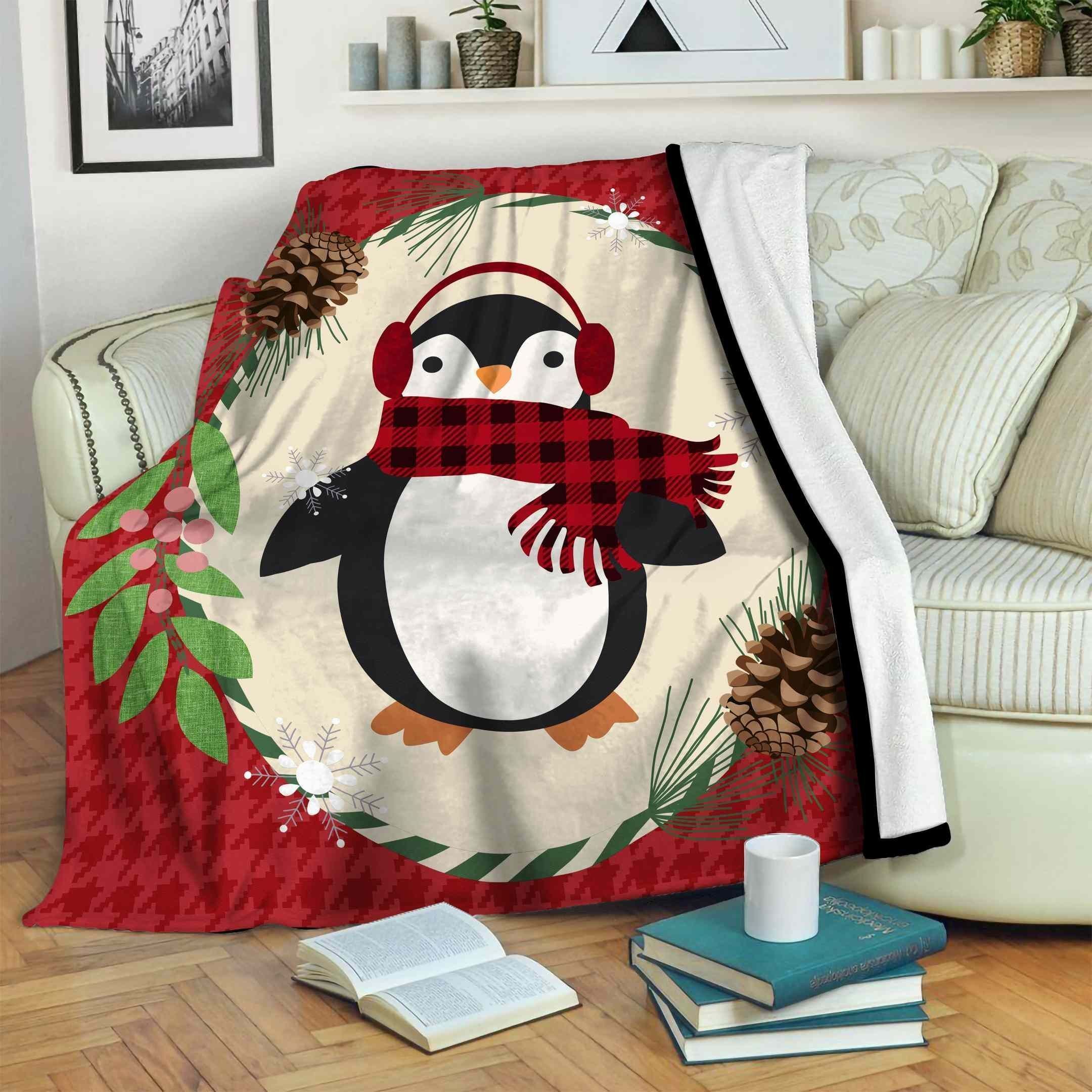 Penguin Christmas Fleece Blanket
