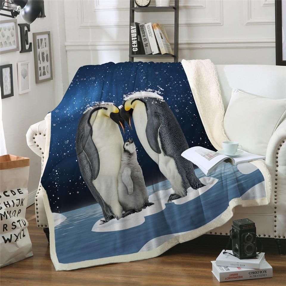 Penguin Family Sherpa Fleece Blanket