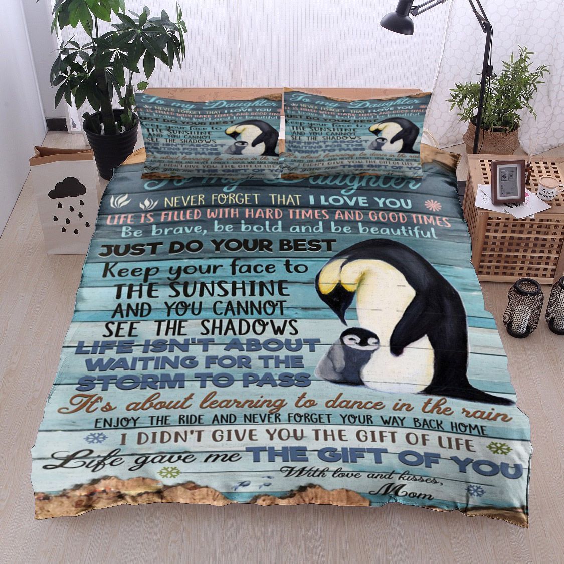 Penguin Family To My Daughter Kisses Mom Bedding Set