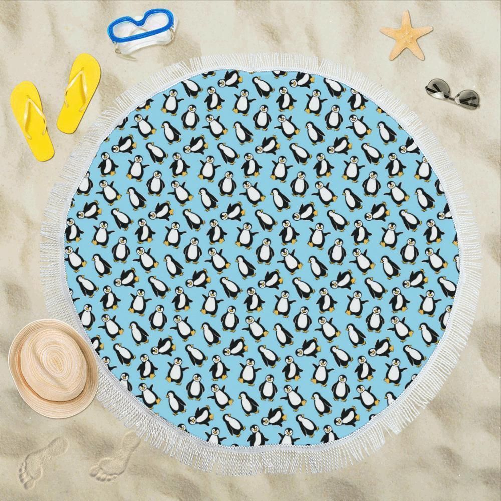 Penguin Happy Day Printed Round Beach Towel