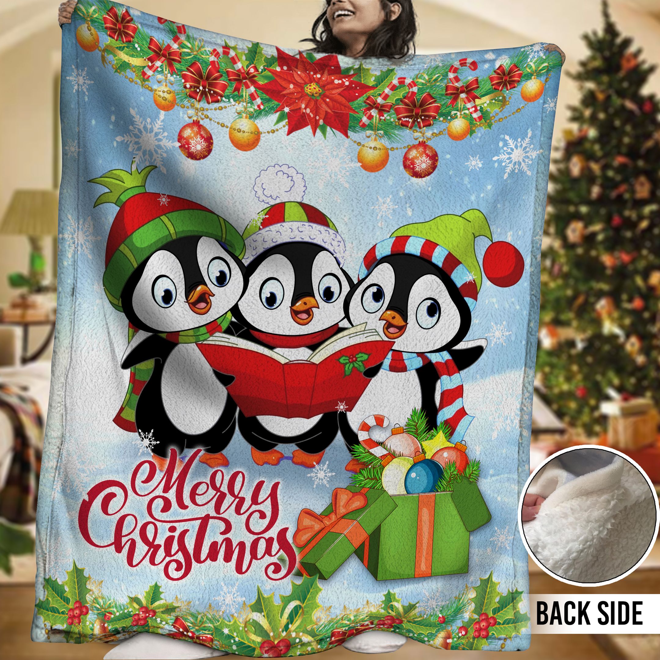 Penguin Sherpa Fleece Blanket
