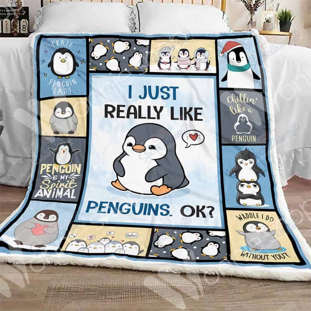 Penguin I Just Really Like Penguins Fleece Blanket