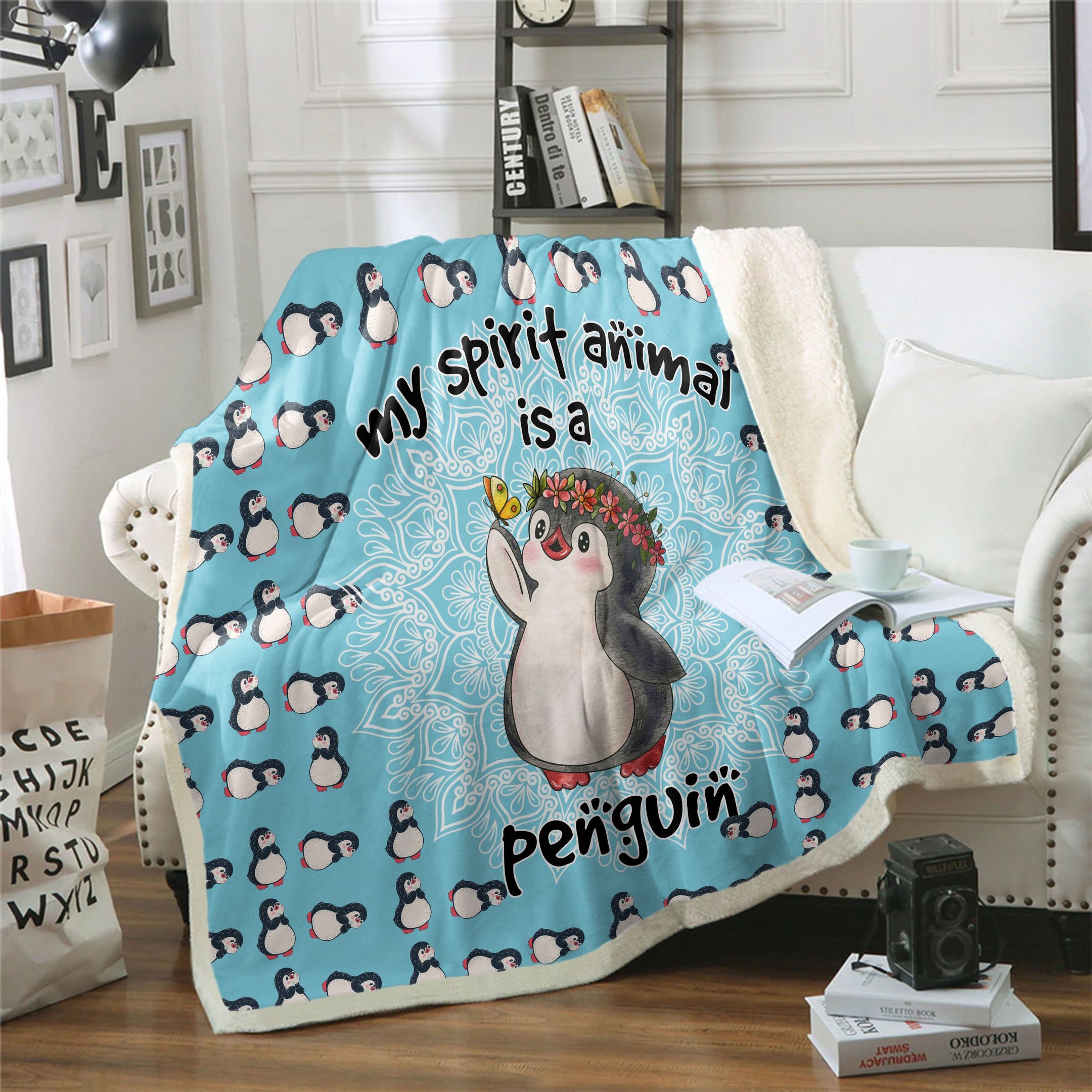 Penguin Is My Spirit Animal Sherpa Fleece Blanket