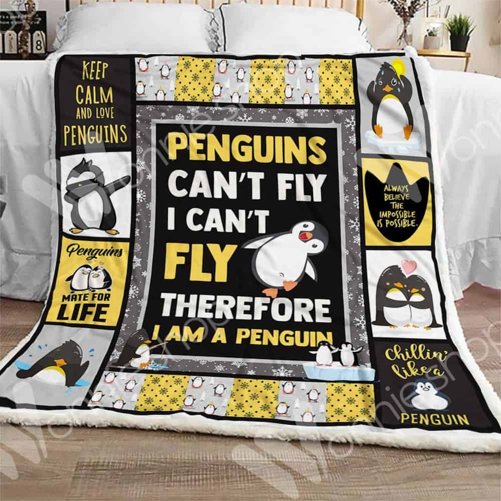 Penguin Keep Calm And Love Penguins Sherpa Fleece Blanket
