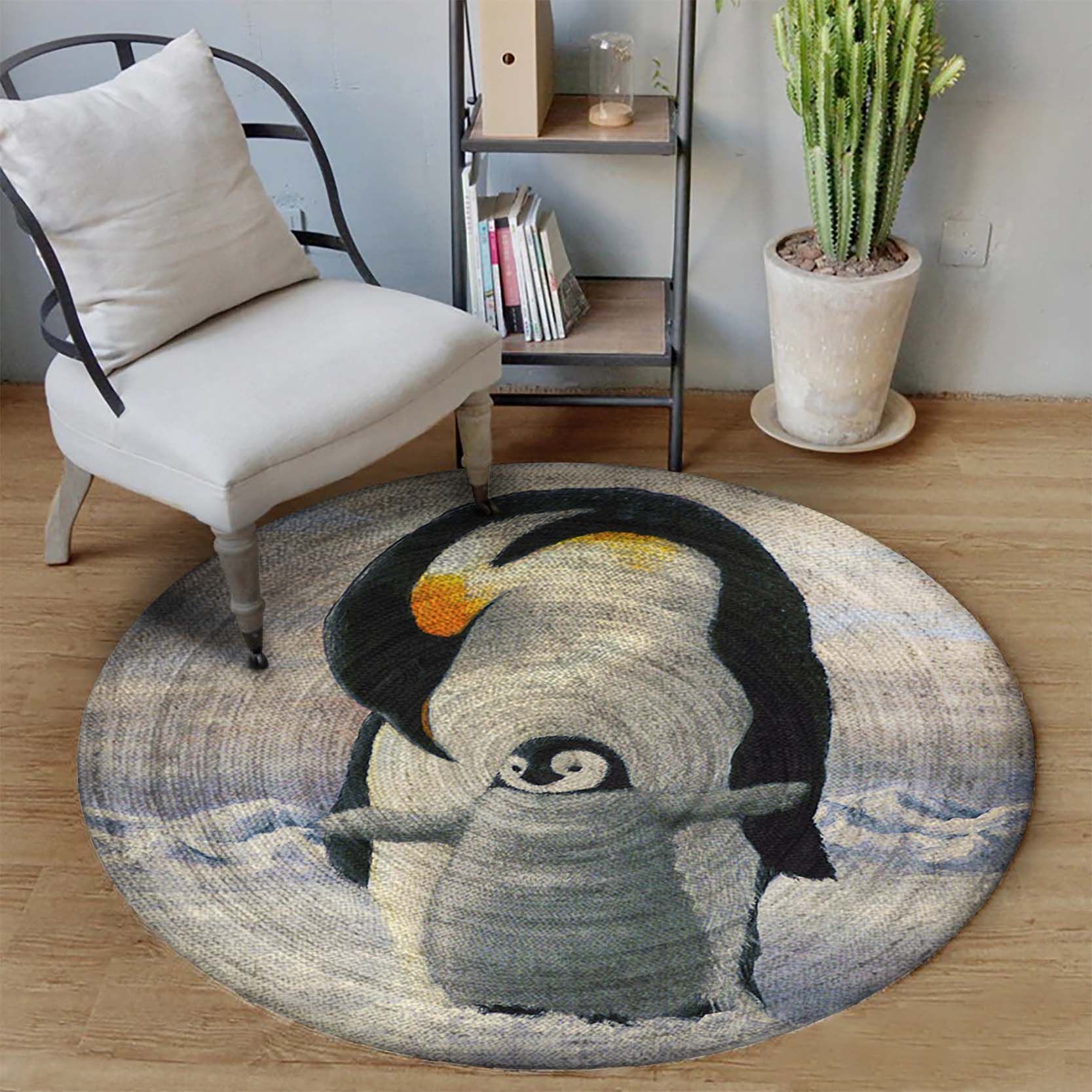 Penguin Mom And Baby Round Carpet