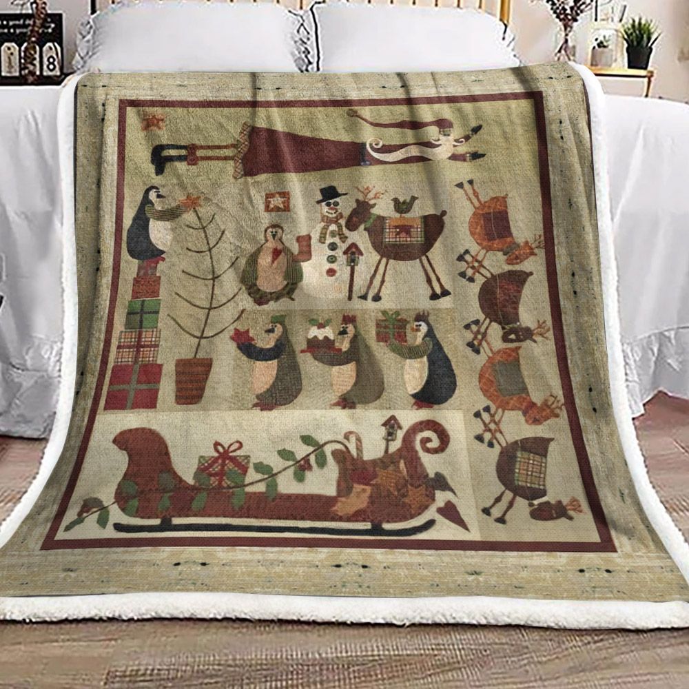 Penguin Santa Claus Snowman Reindeer Sherpa Fleece Blanket