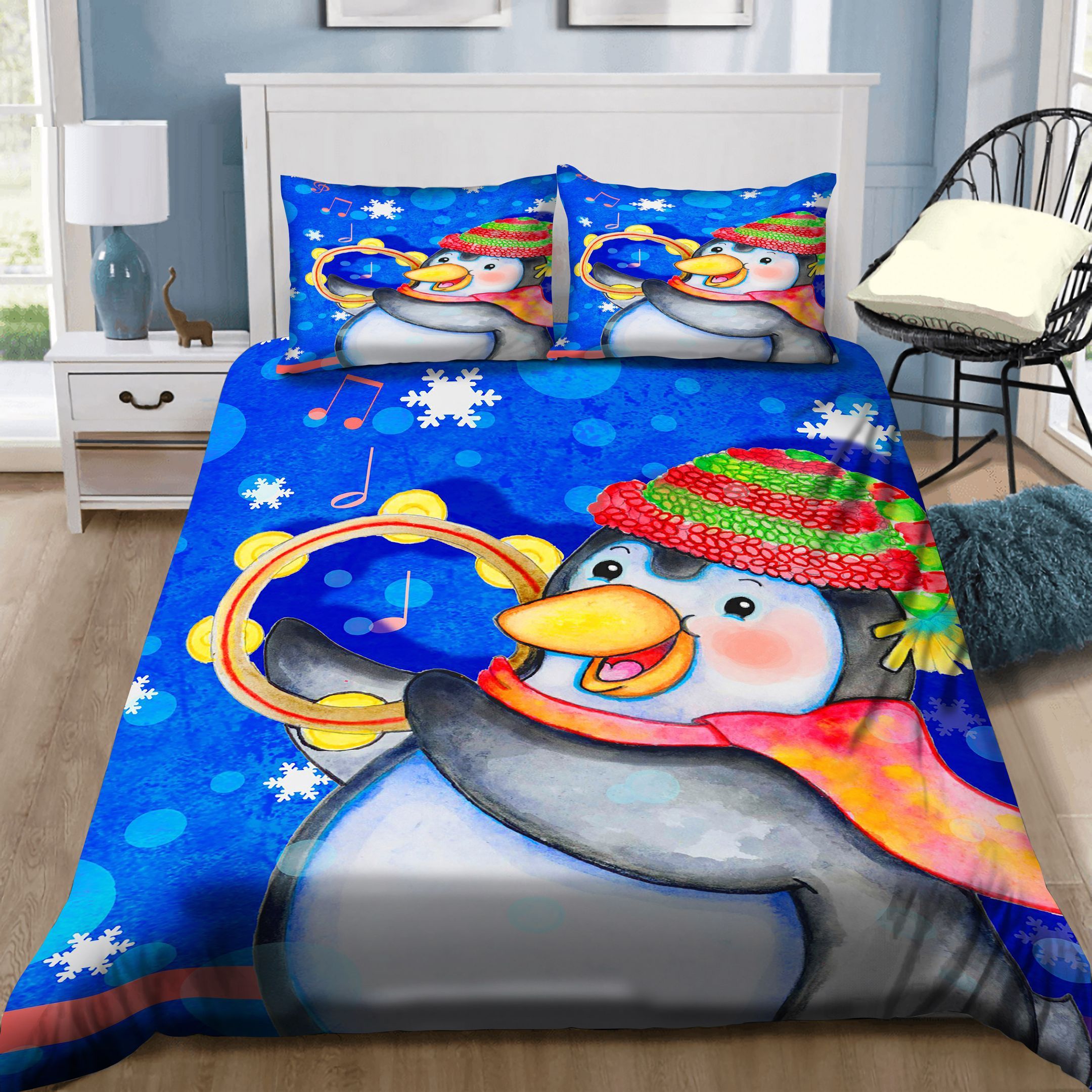 Penguin Singing Merry Christmas Bedding Set