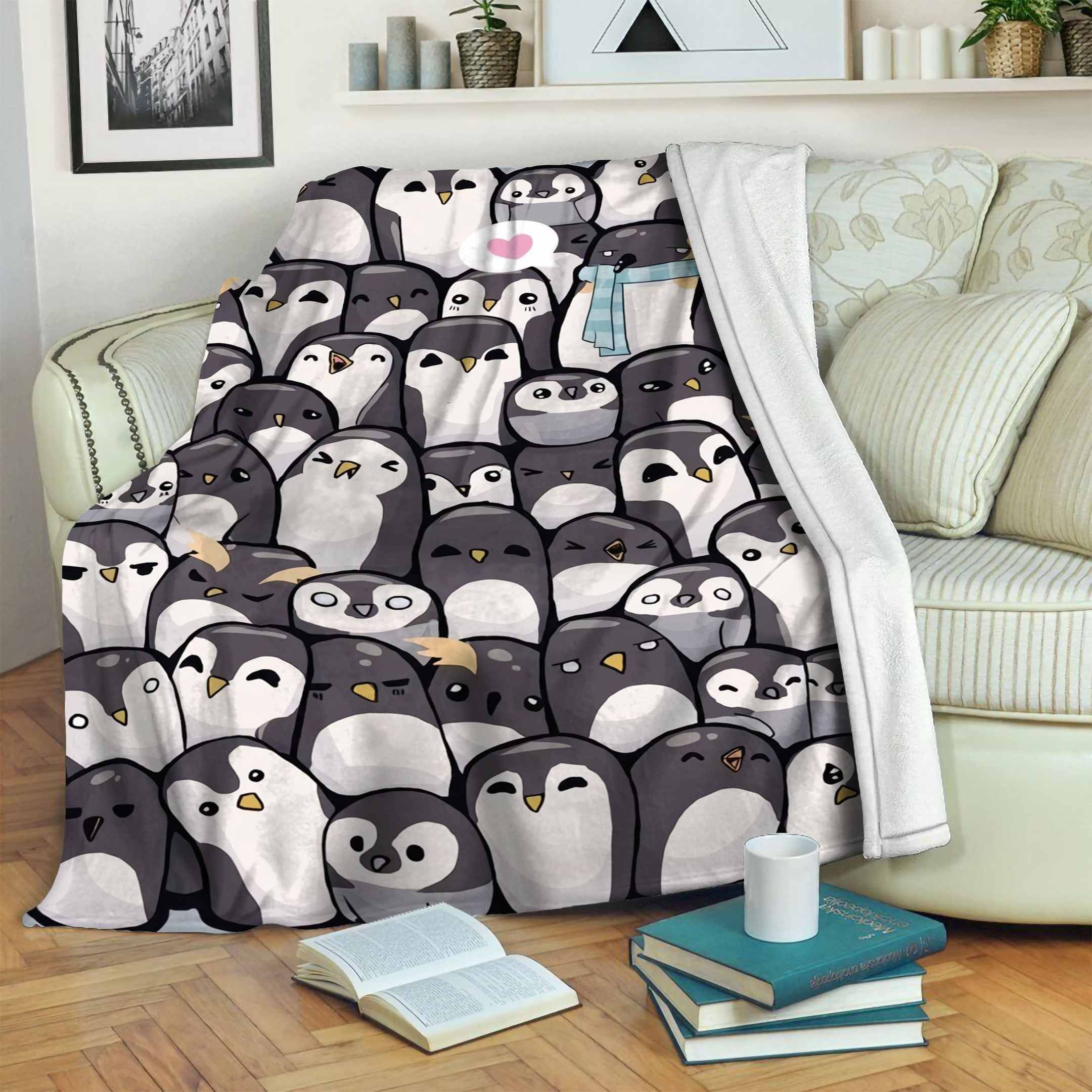 Penguin White Sherpa Fleece Blanket