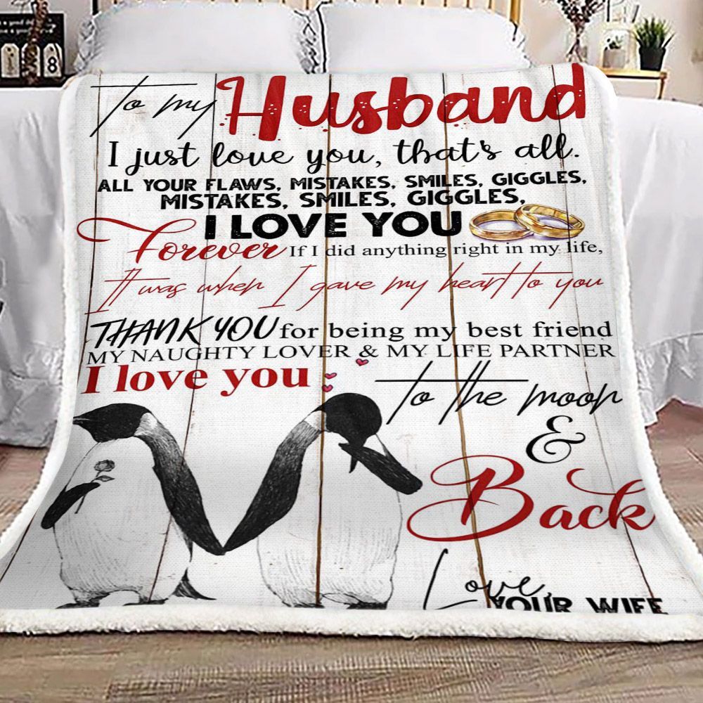 Penguins To My Husband Sherpa Fleece Blanket