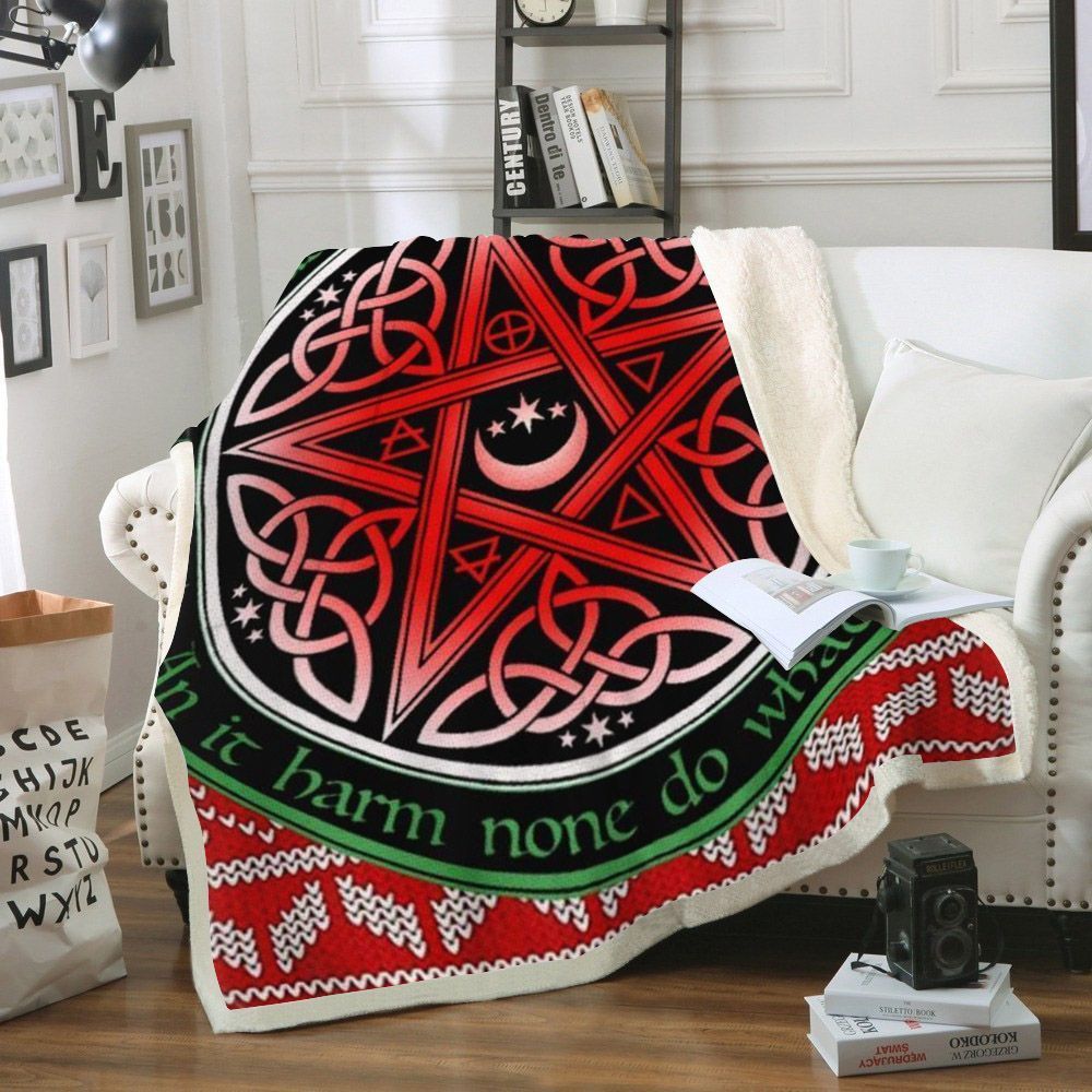 Pentacle Wicca Christmas Sherpa Fleece Blanket