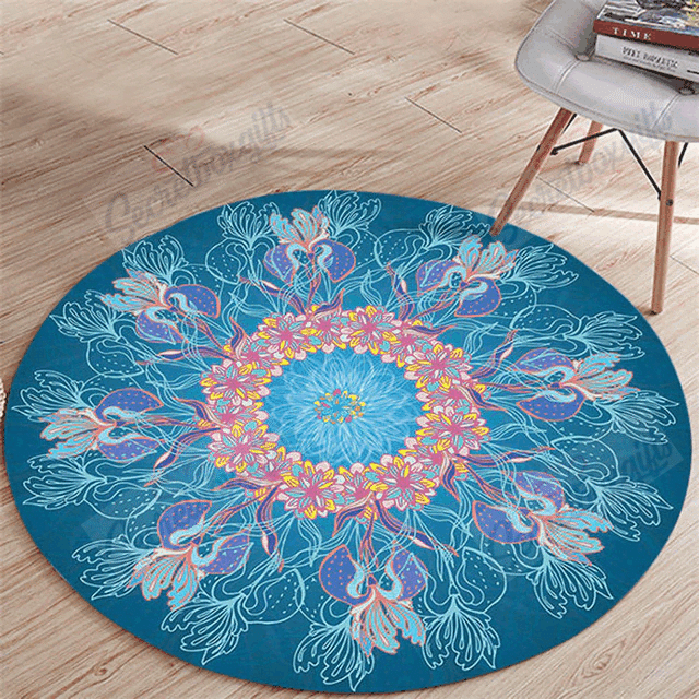 Persian Ethnic Mandala Flowers European Floral Round Carpet