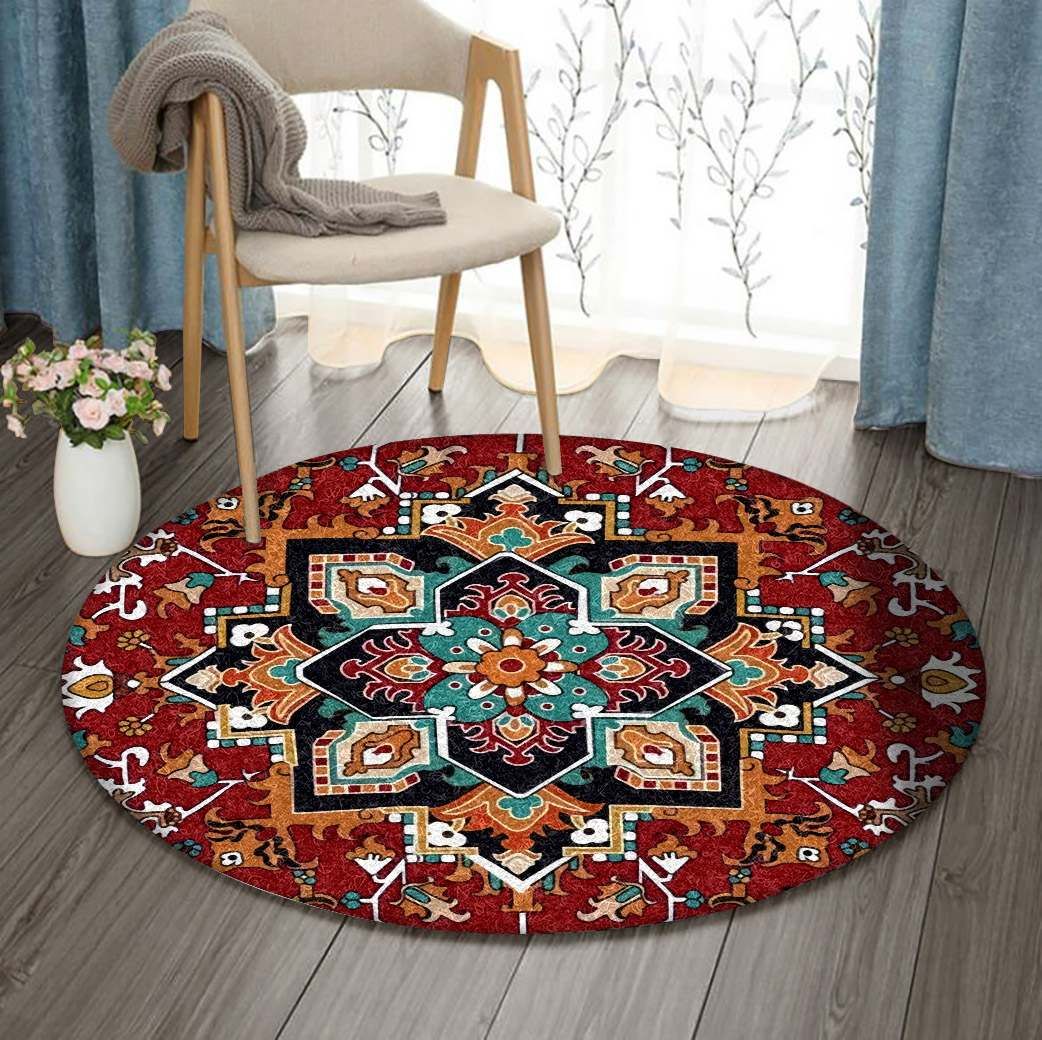 Persian Tribal Flower Round Carpet