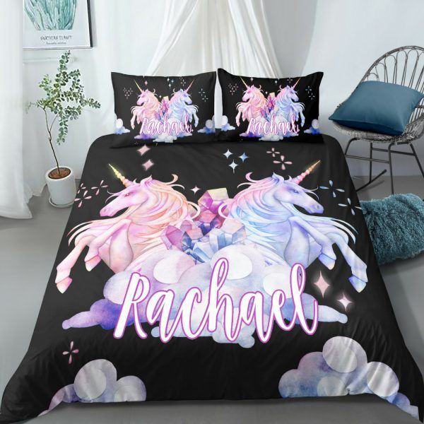 Personalized Black Two Unicorns Bedding Set