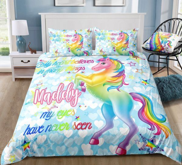 Personalized Blue Sky Unicorn Bedding Set