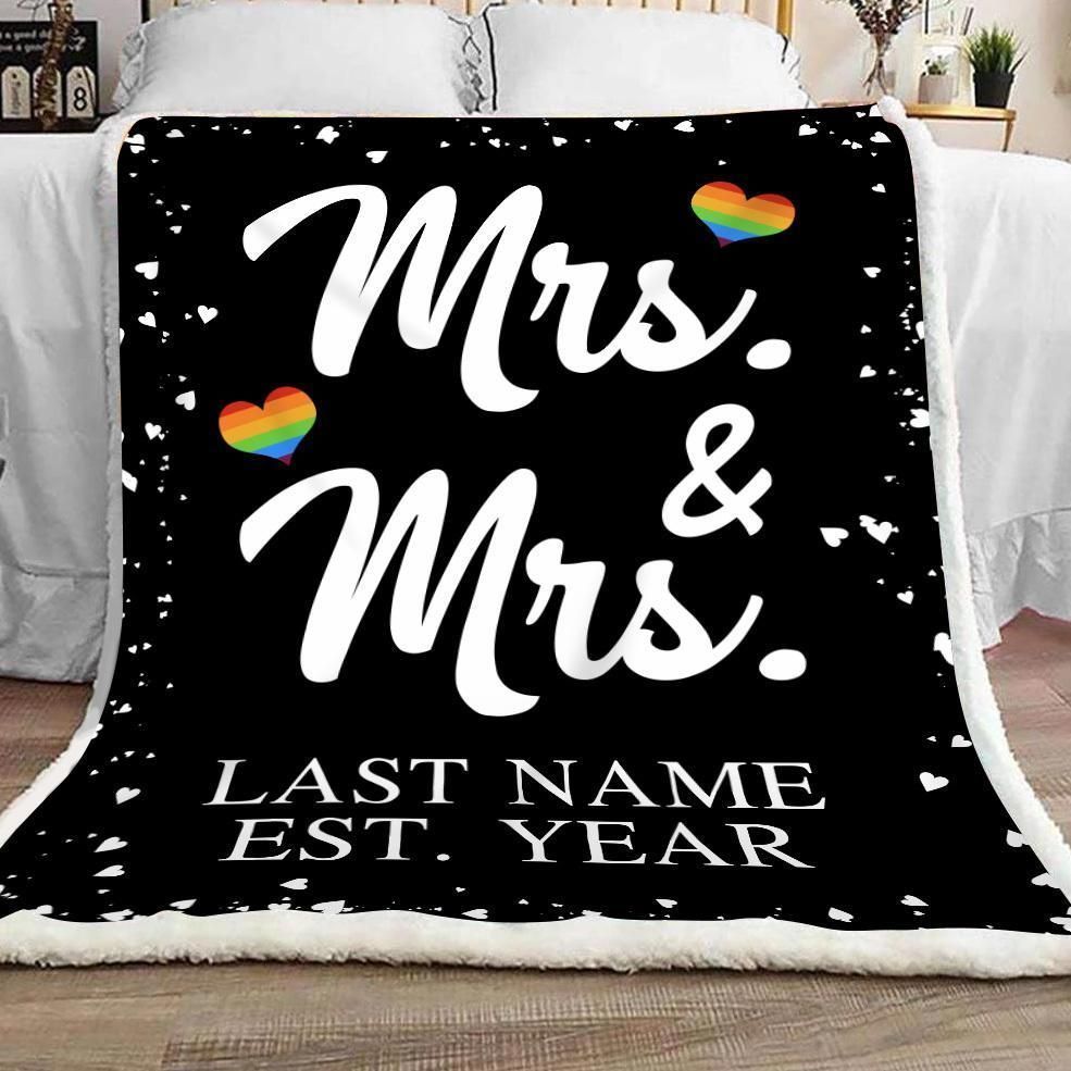 Personalized Custom Blanket Mrs. & Mrs With Name Year Fleece Blanket