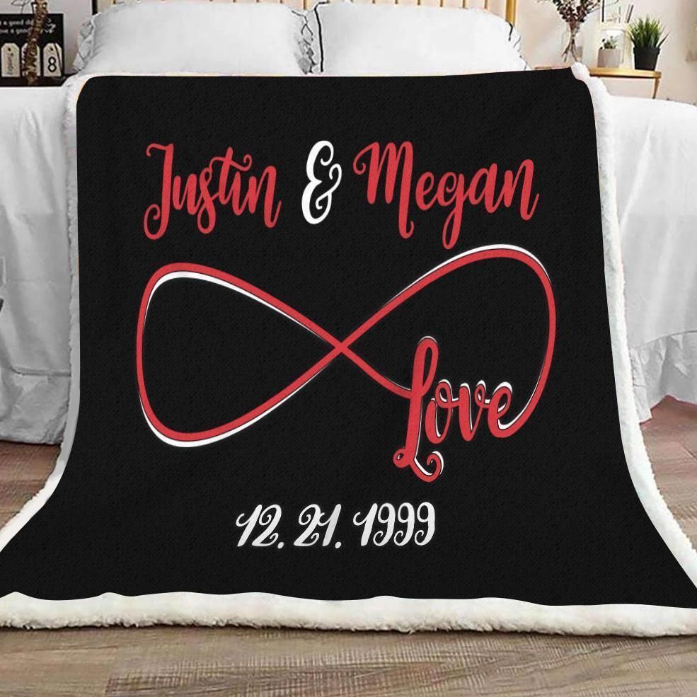 Personalized Custom Text Blanket Infinity Love With Name And Anniversary Date Fleece Blanket