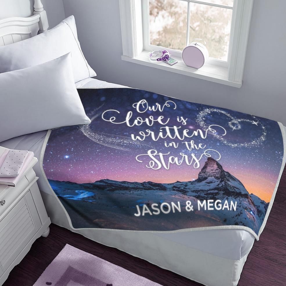 Personalized Custom Text Fleece Blanket Our Love Is Written In The Stars