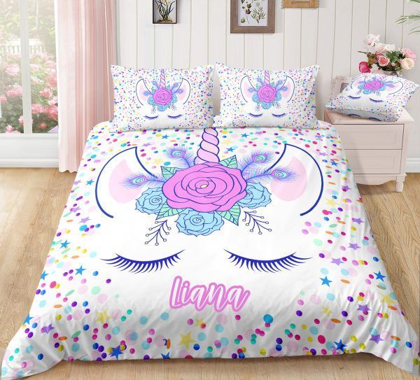 Personalized Dotted Unicorn Lash Bedding Set