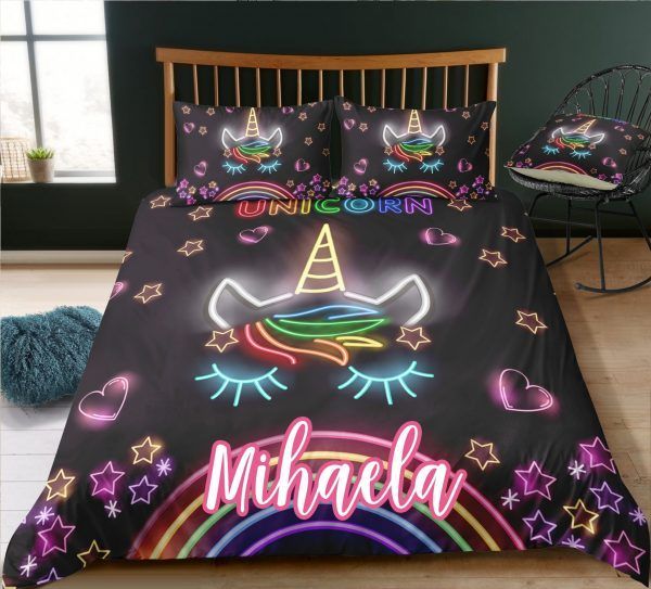 Personalized Glowing Unicorn Lash Bedding Set