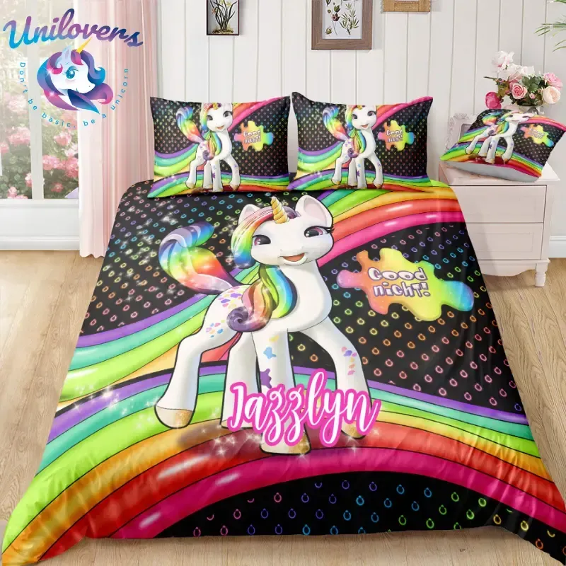 Personalized Happy Rainbow Unicorn Bedding Set