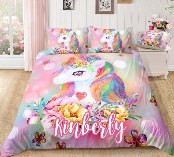 Personalized Majestic Floral Unicorn Bedding Set