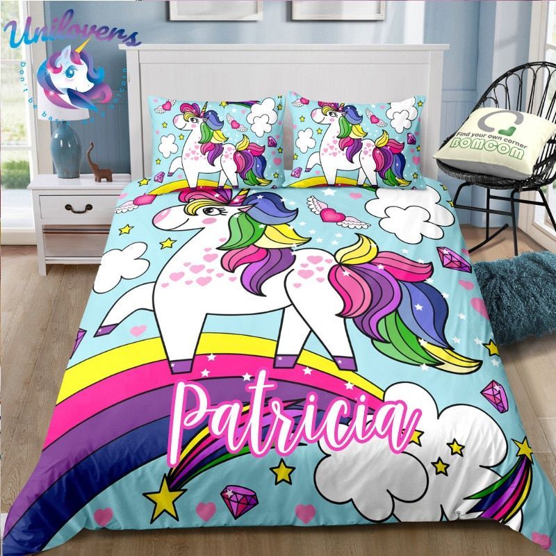 Personalized Rainbow Unicorn Bedding Set