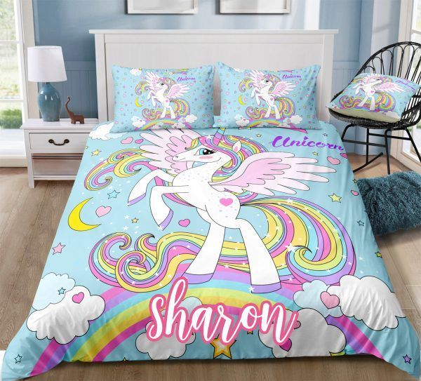 Personalized Rainbow Wings Unicorn Bedding Set