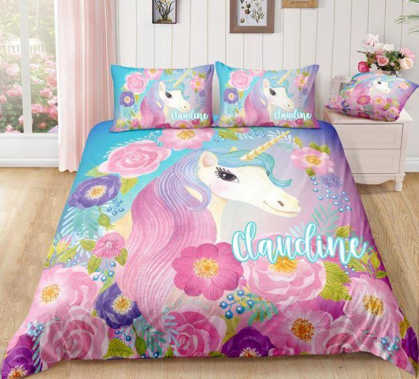 Personalized Rose Unicorn Bedding Set