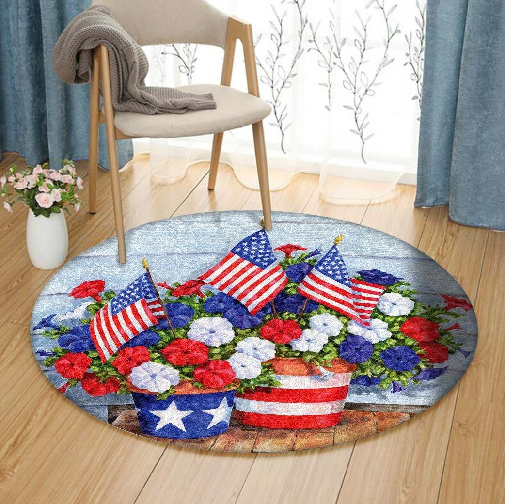 Petunias And Flags Round Carpet