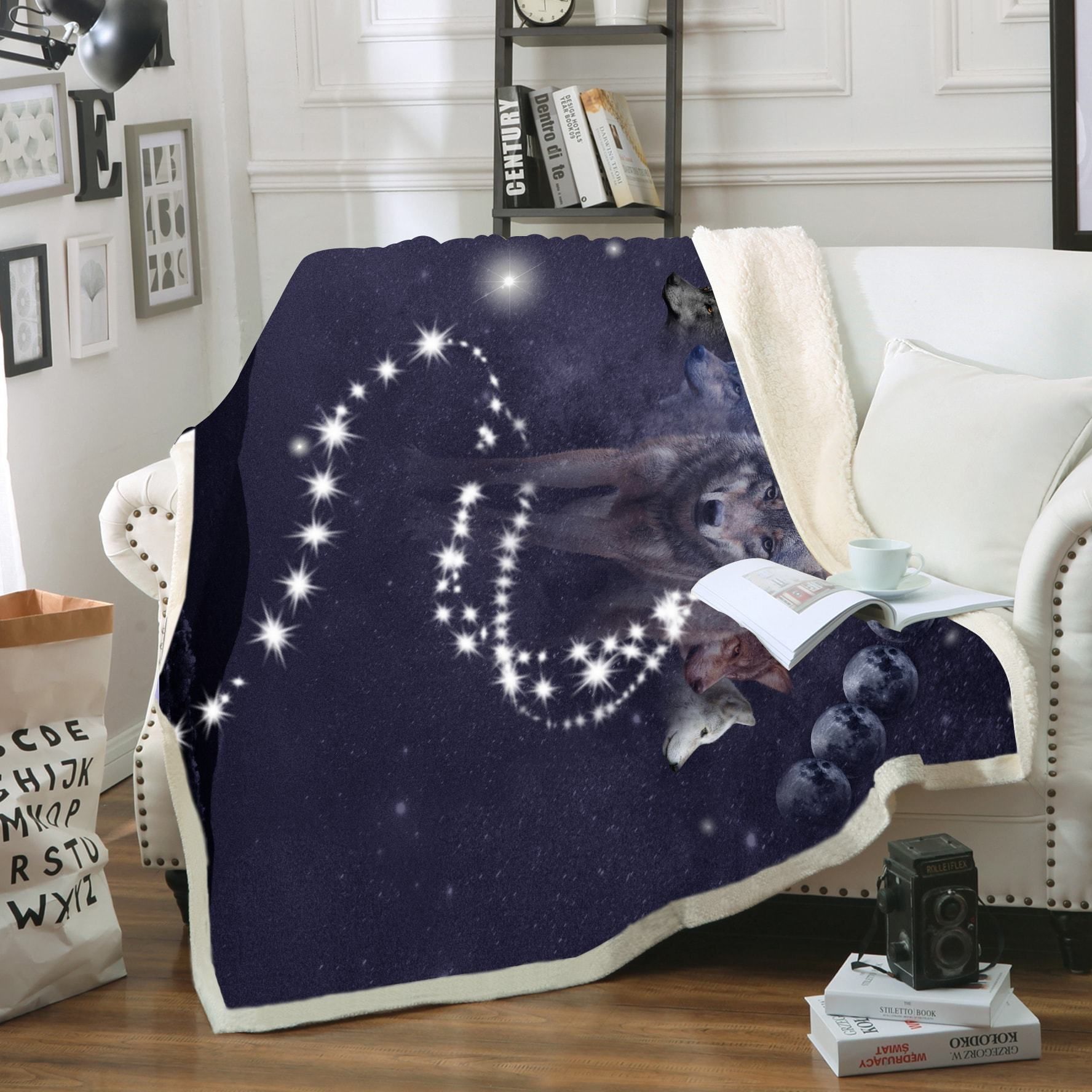 Phases Of Luna Wolf Sherpa Fleece Blanket