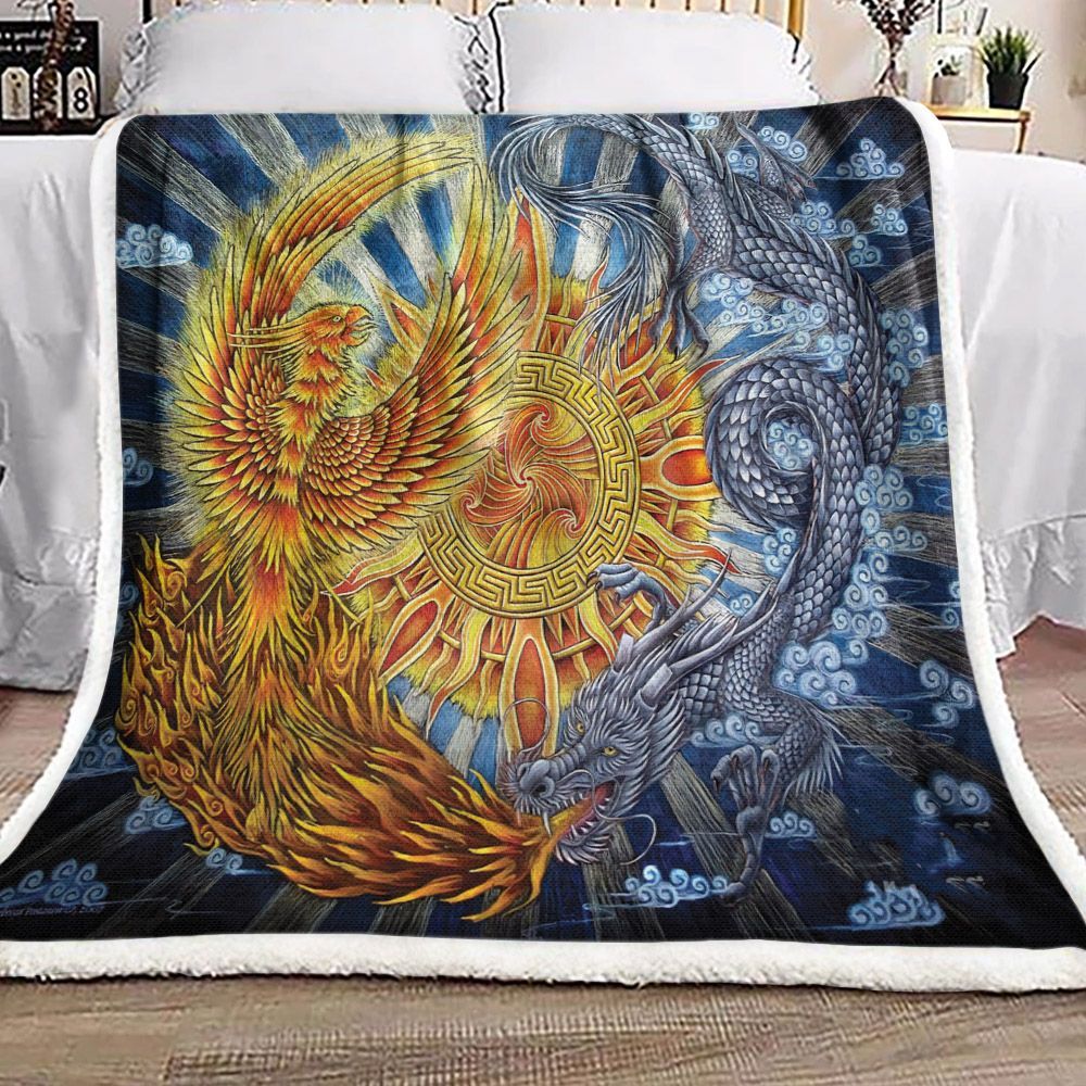 Phoenix And Dragon Sherpa Fleece Blanket
