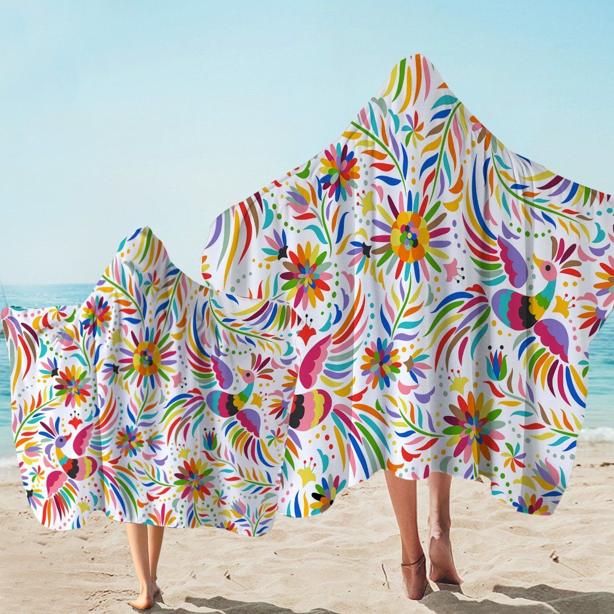 Phoenix Dance Color Lines Printed Hooded Towel